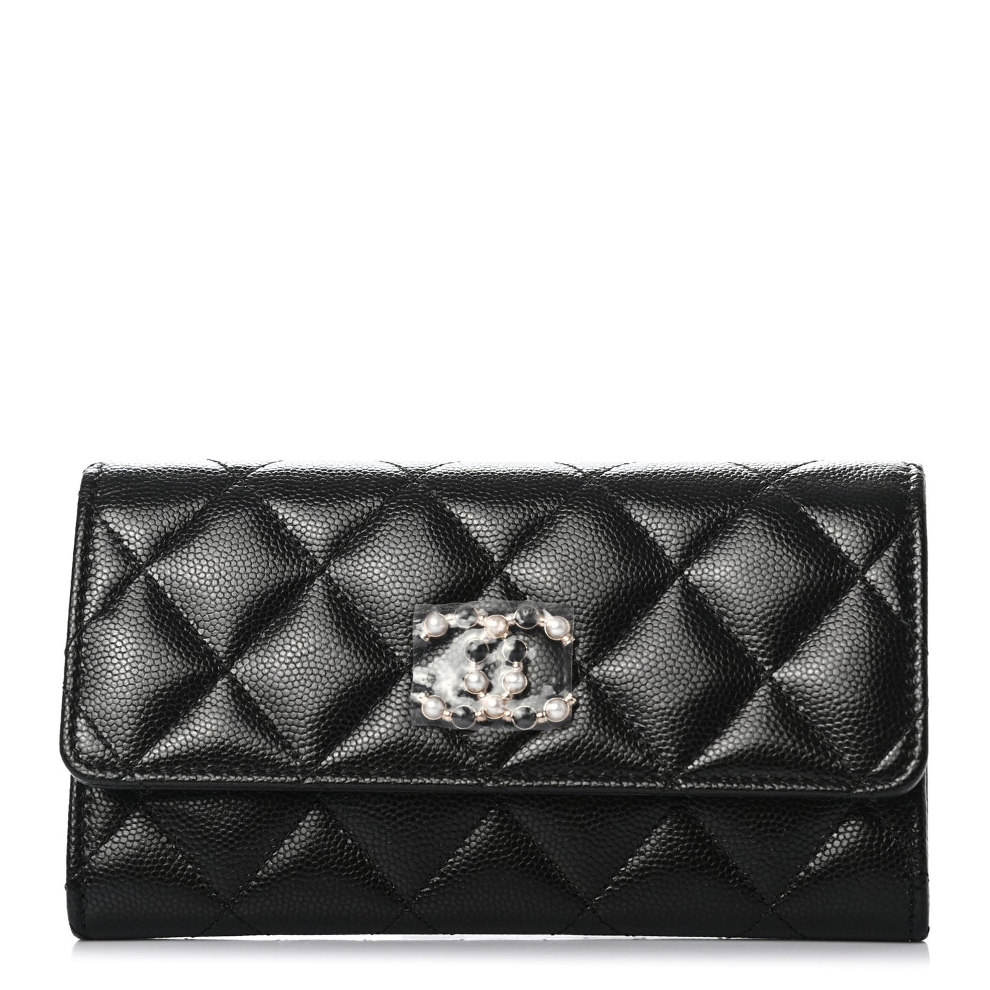 Caviar Quilted Pearl Coco Candy Wallet Black