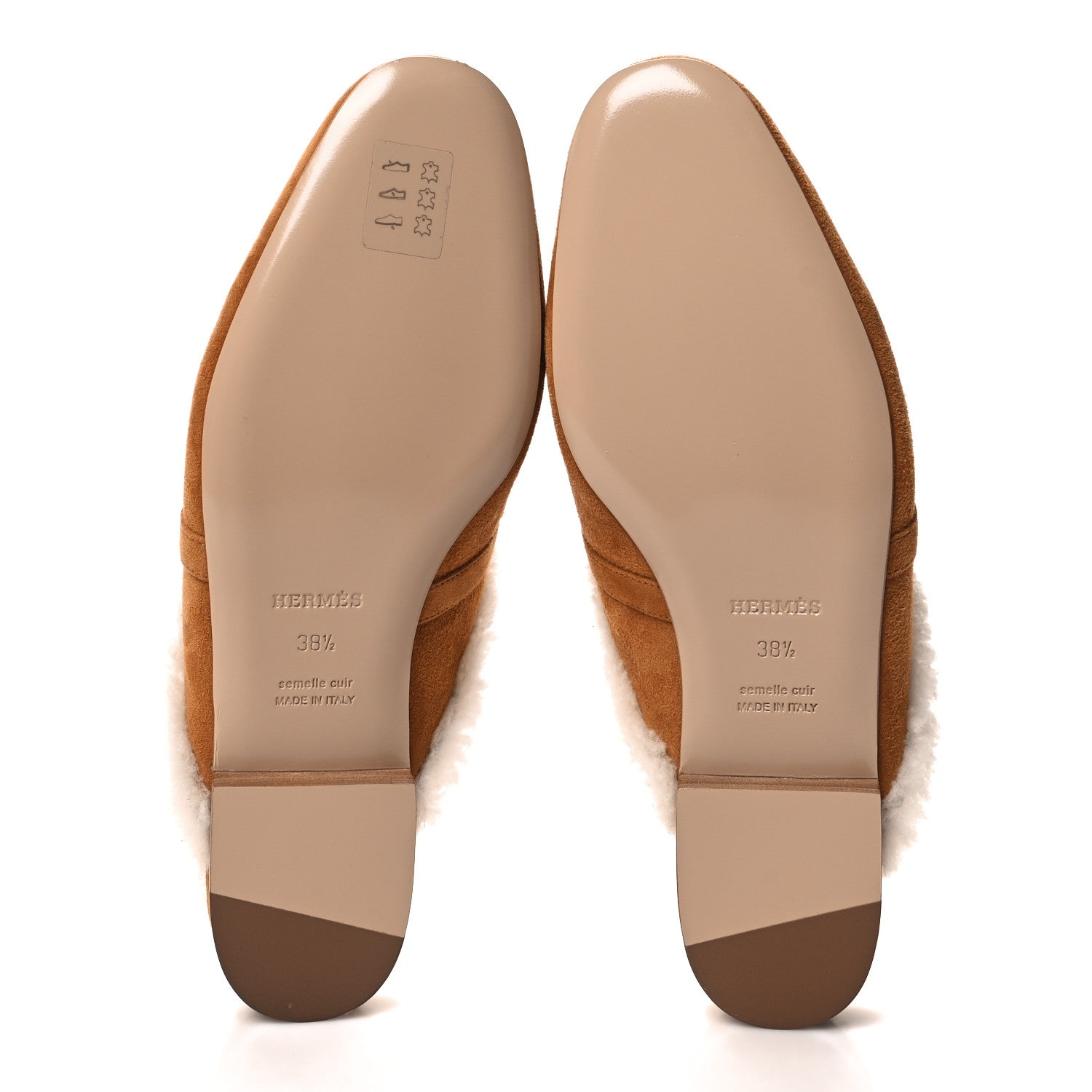Hermes Suede Goatskin Woolskin Womens Oz Mules 38.5 Naturel 5 of 8