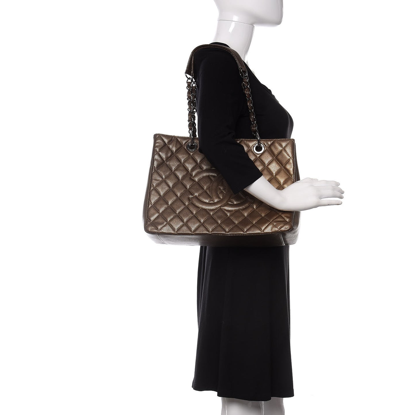 Metallic Caviar Quilted Grand Shopping Tote GST Bronze