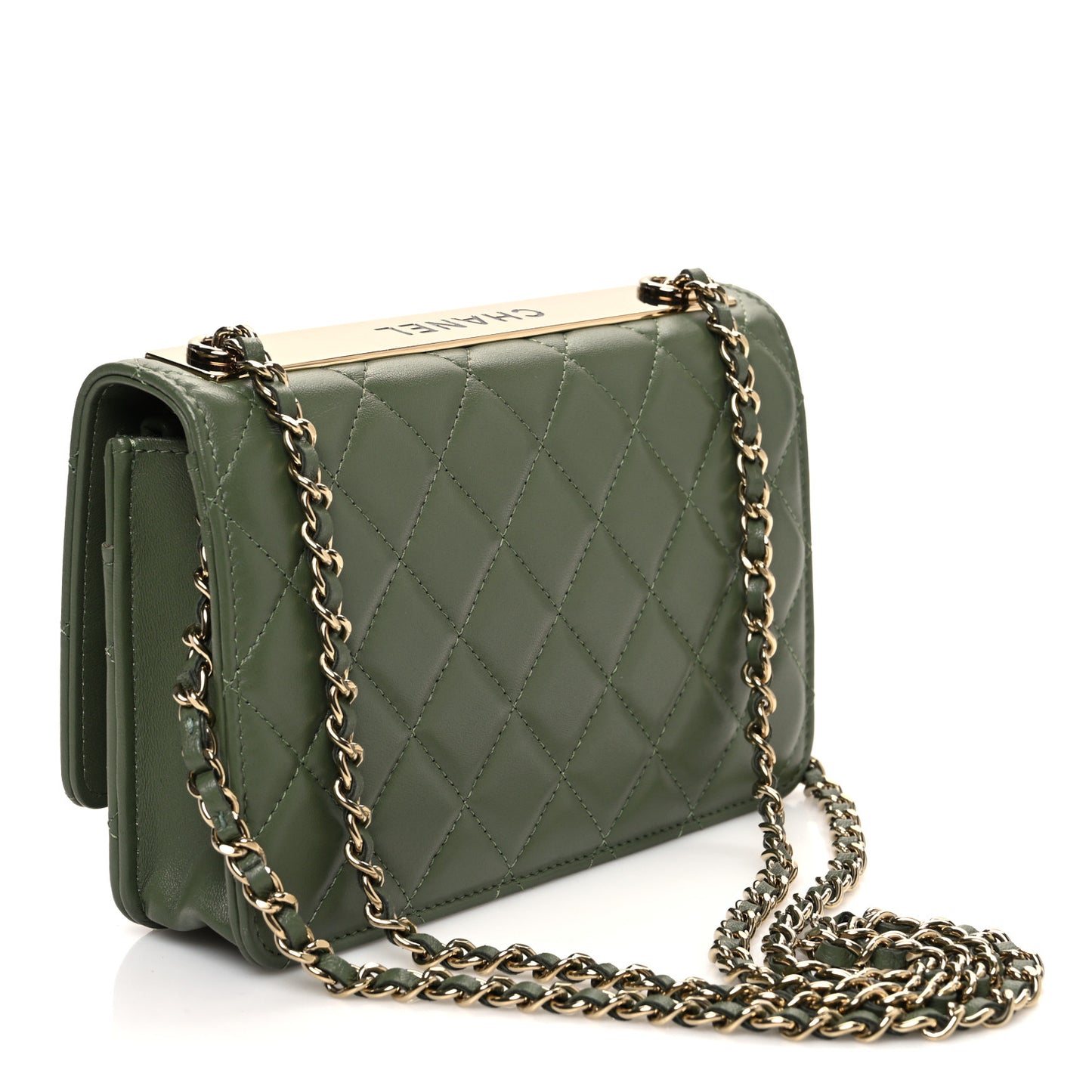 Lambskin Quilted Trendy CC Wallet On Chain WOC Green