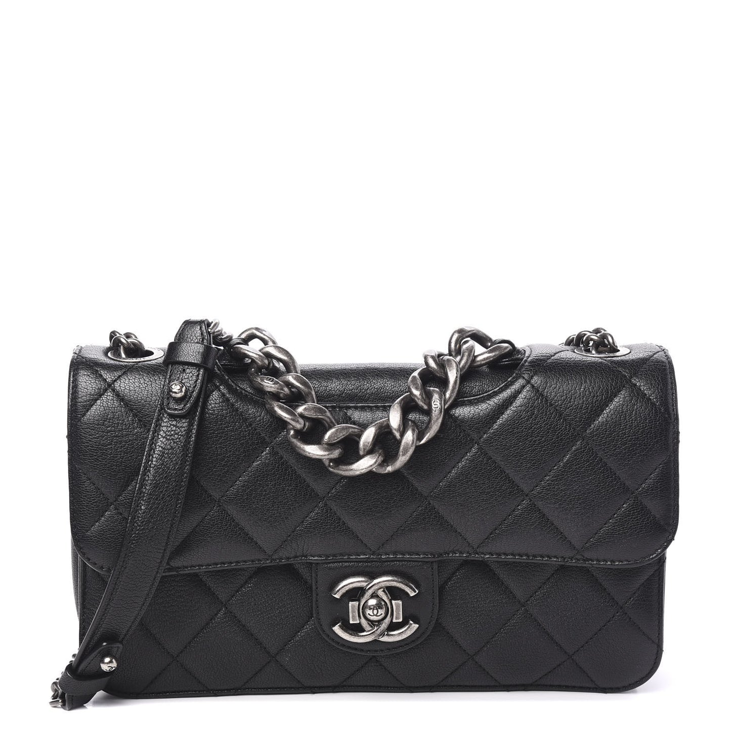 Goatskin Quilted Medium Perfect Edge Flap Black
