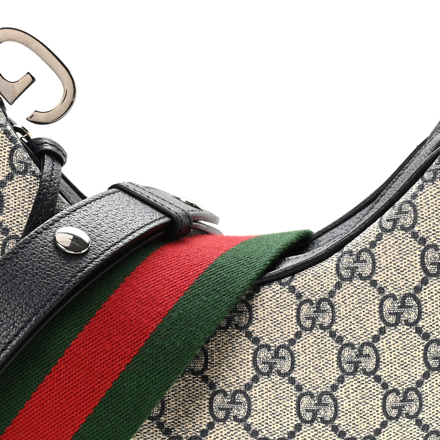 Gucci GG Supreme Monogram Textured Calfskin Web Small Attache Shoulder Bag Beige Blue 8 of 11