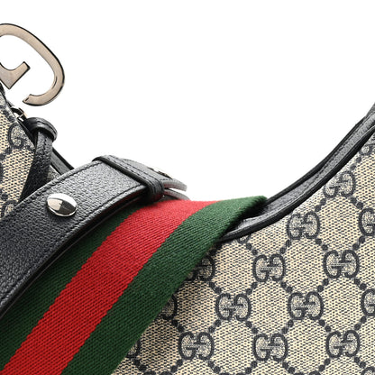 Gucci GG Supreme Monogram Textured Calfskin Web Small Attache Shoulder Bag Beige Blue 8 of 11