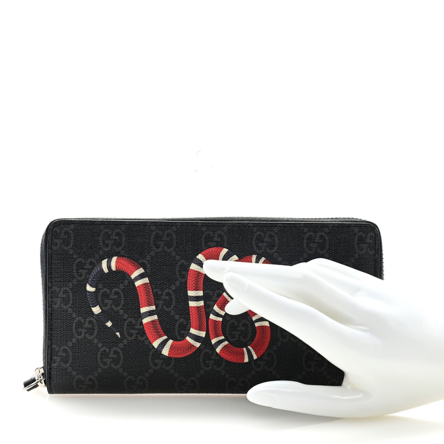GG Supreme Monogram Kingsnake Zip Around Wallet Black Grey