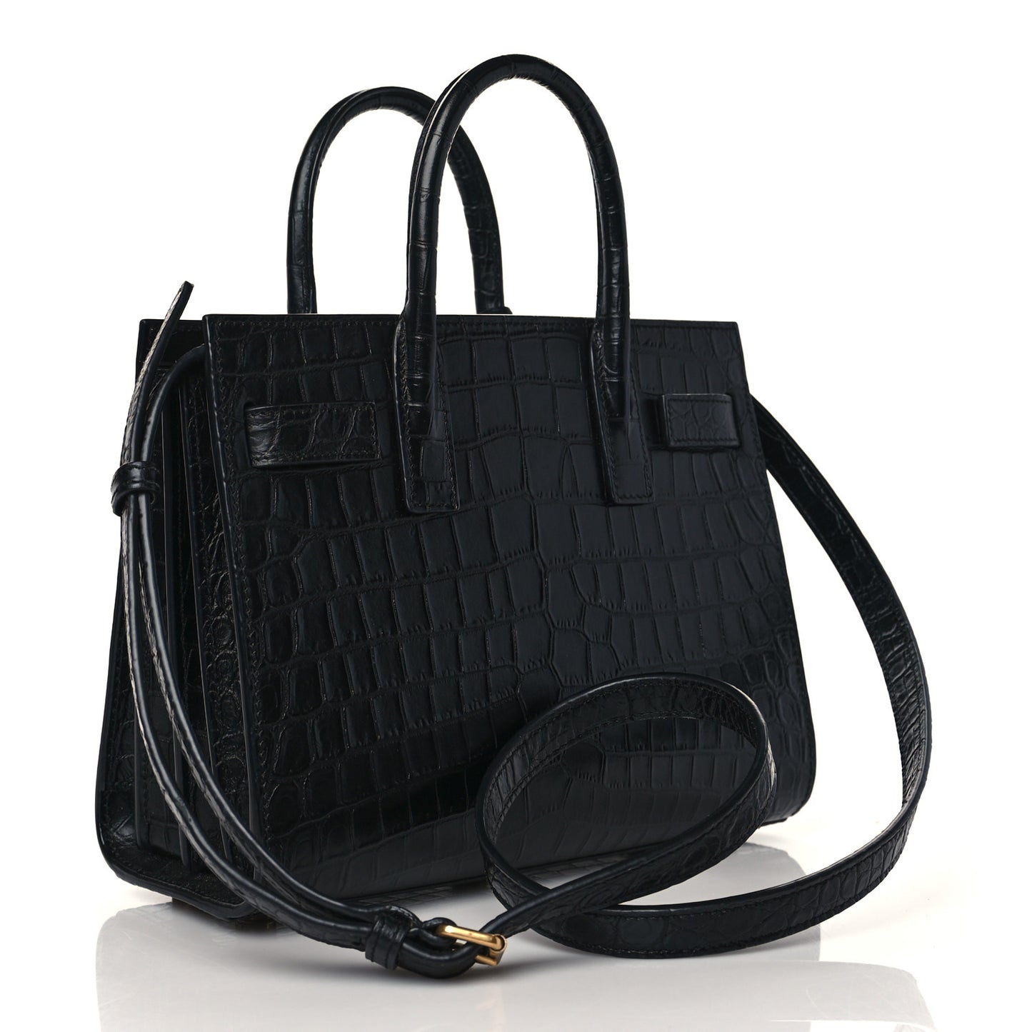 Calfskin Crocodile Embossed Nano Sac De Jour Black