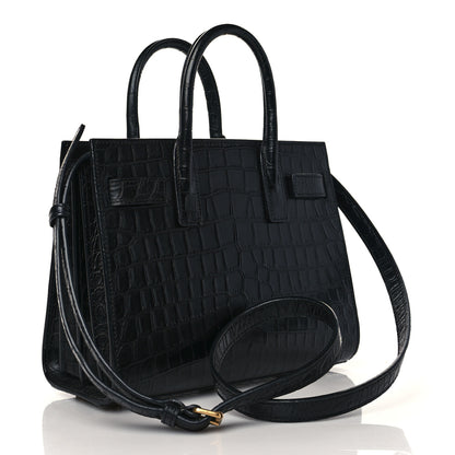 Saint Laurent Calfskin Crocodile Embossed Nano Sac De Jour Black 2 of 9