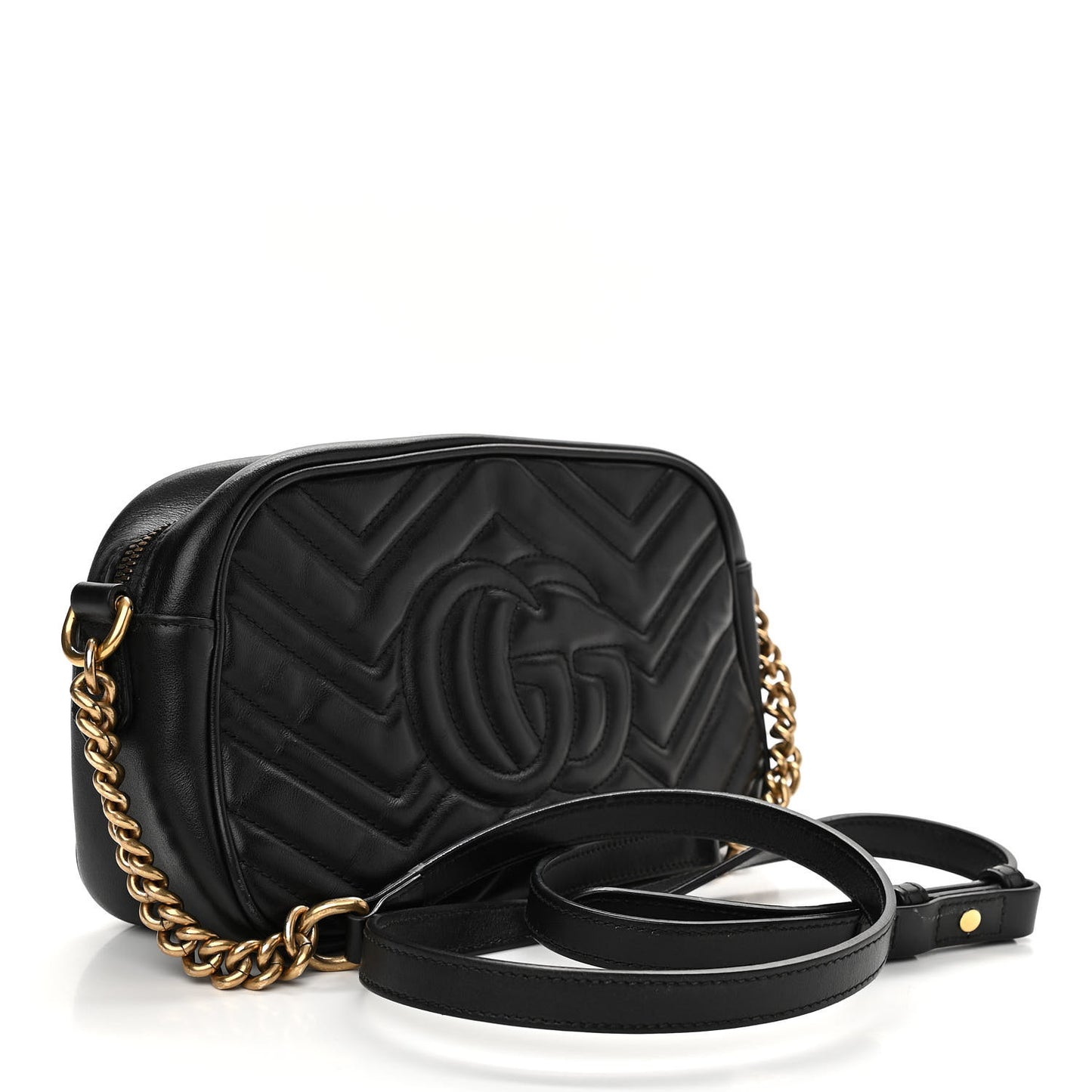 Calfskin Matelasse Small GG Marmont Chain Shoulder Bag Black