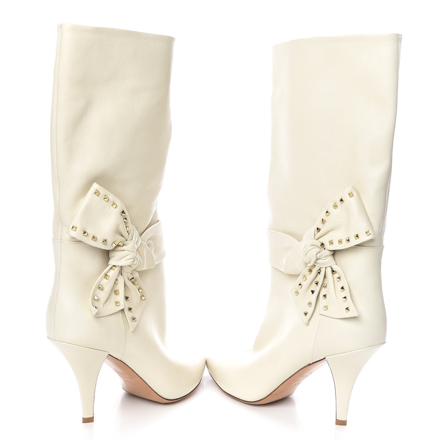 Valentino Garavani Nappa Side Bow Rockstud Boots 37.5 Ivory 6 of 11