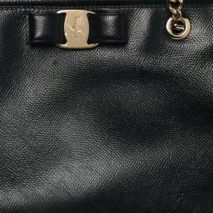 Salvatore Ferragamo Hammered Calfskin Vara Bow Chain Tote Black 7 of 23