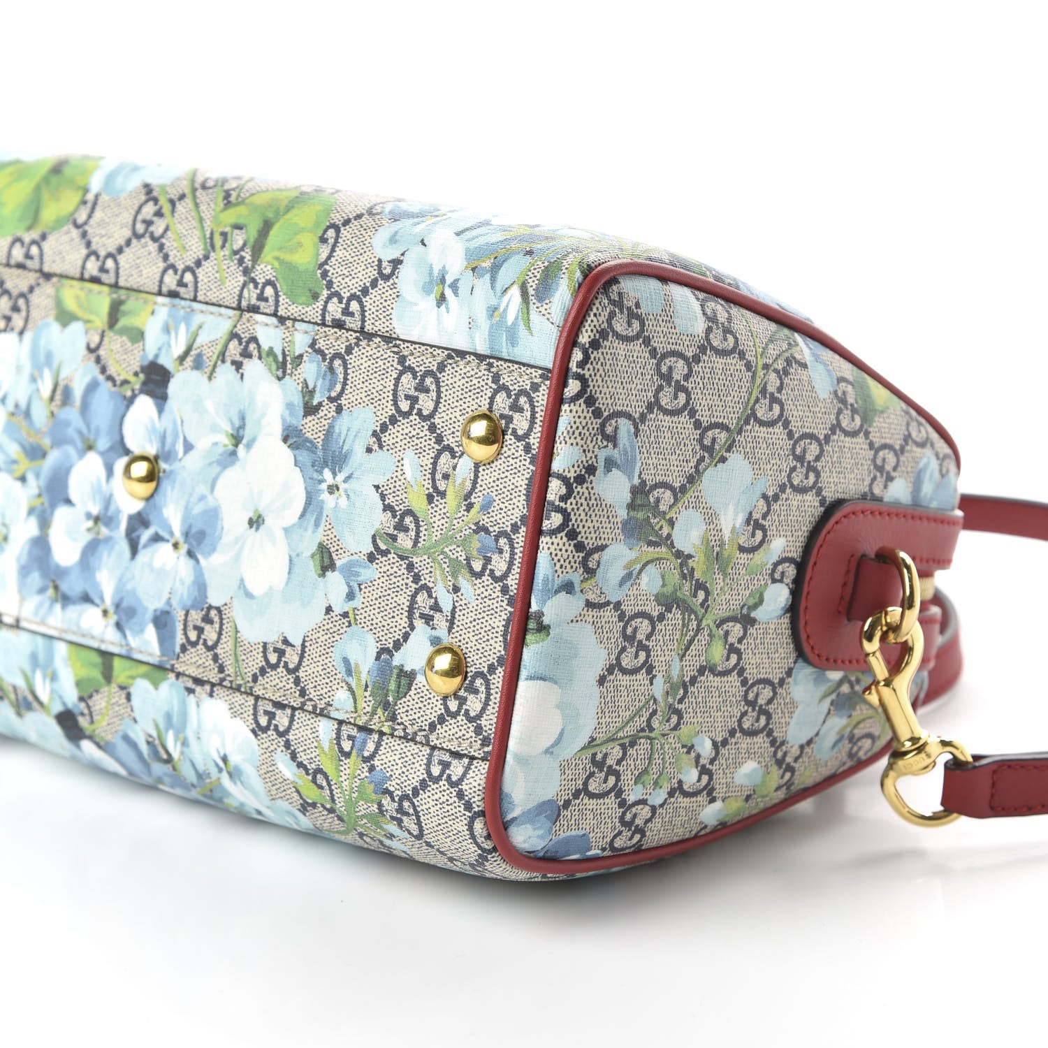 Gucci GG Supreme Monogram Blooms Small Boston Beige Blue Navy Hibiscus Red 7 of 10