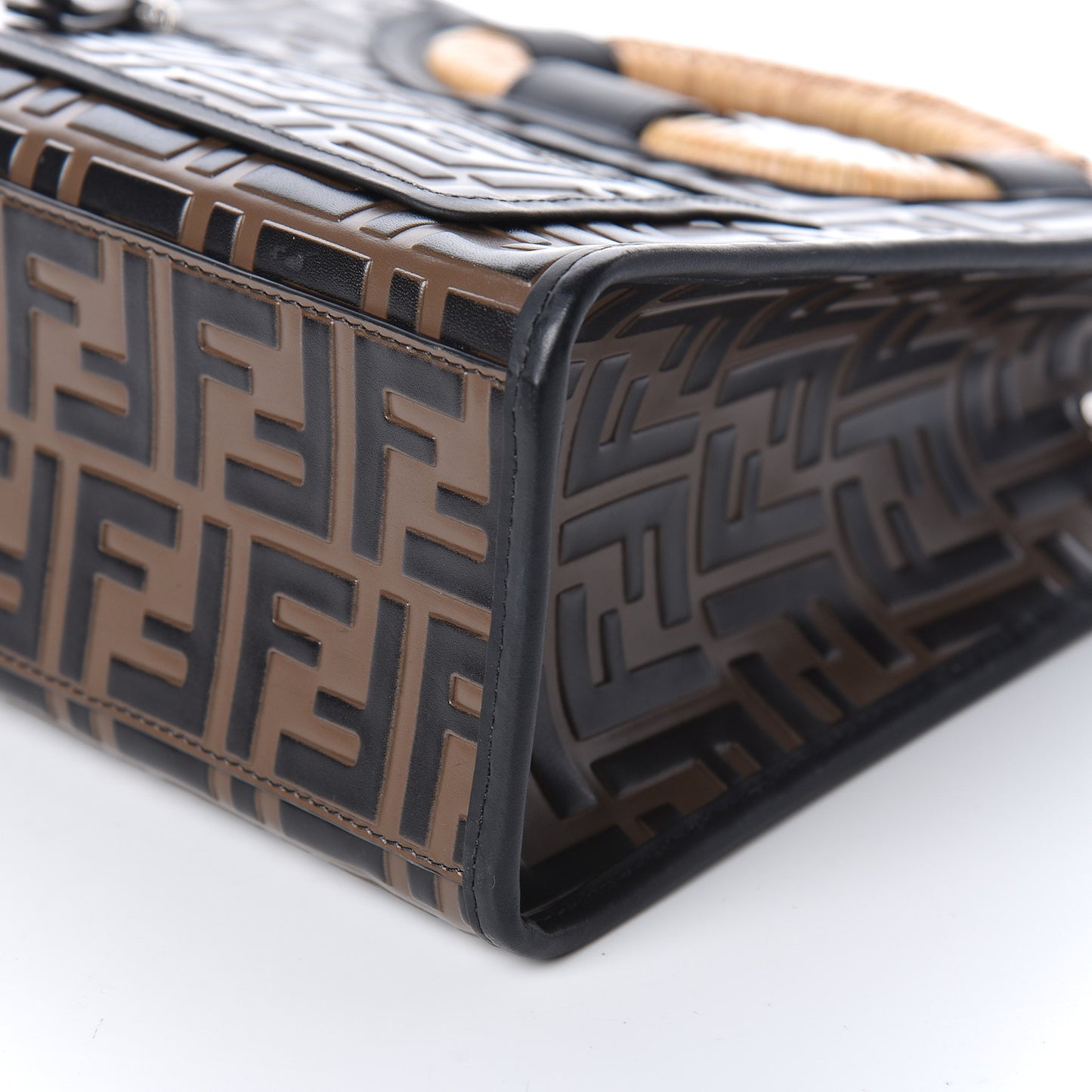 Vitello Century Wicker Bi-Color FF 1974 Embossed Small Runaway Shopper Tote Maya Black
