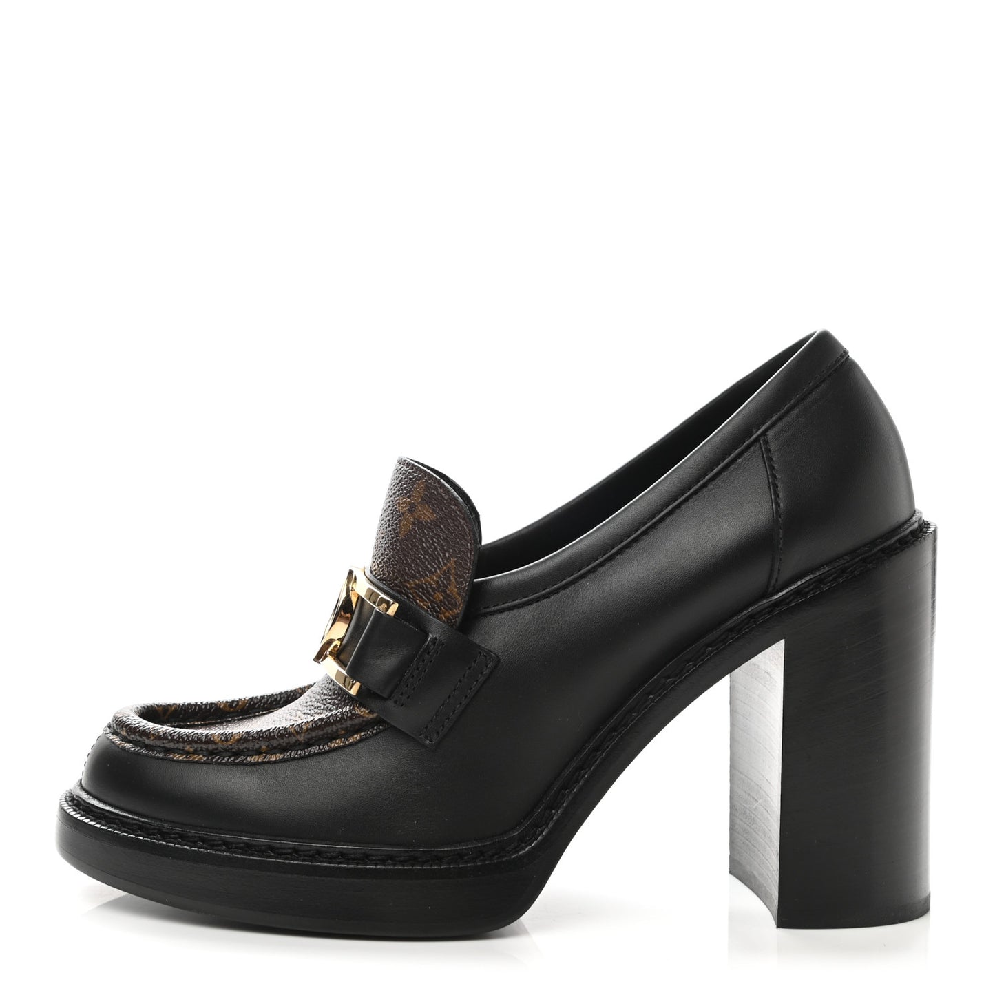 Monogram Calfskin Academy Loafers Pumps 38.5 Black