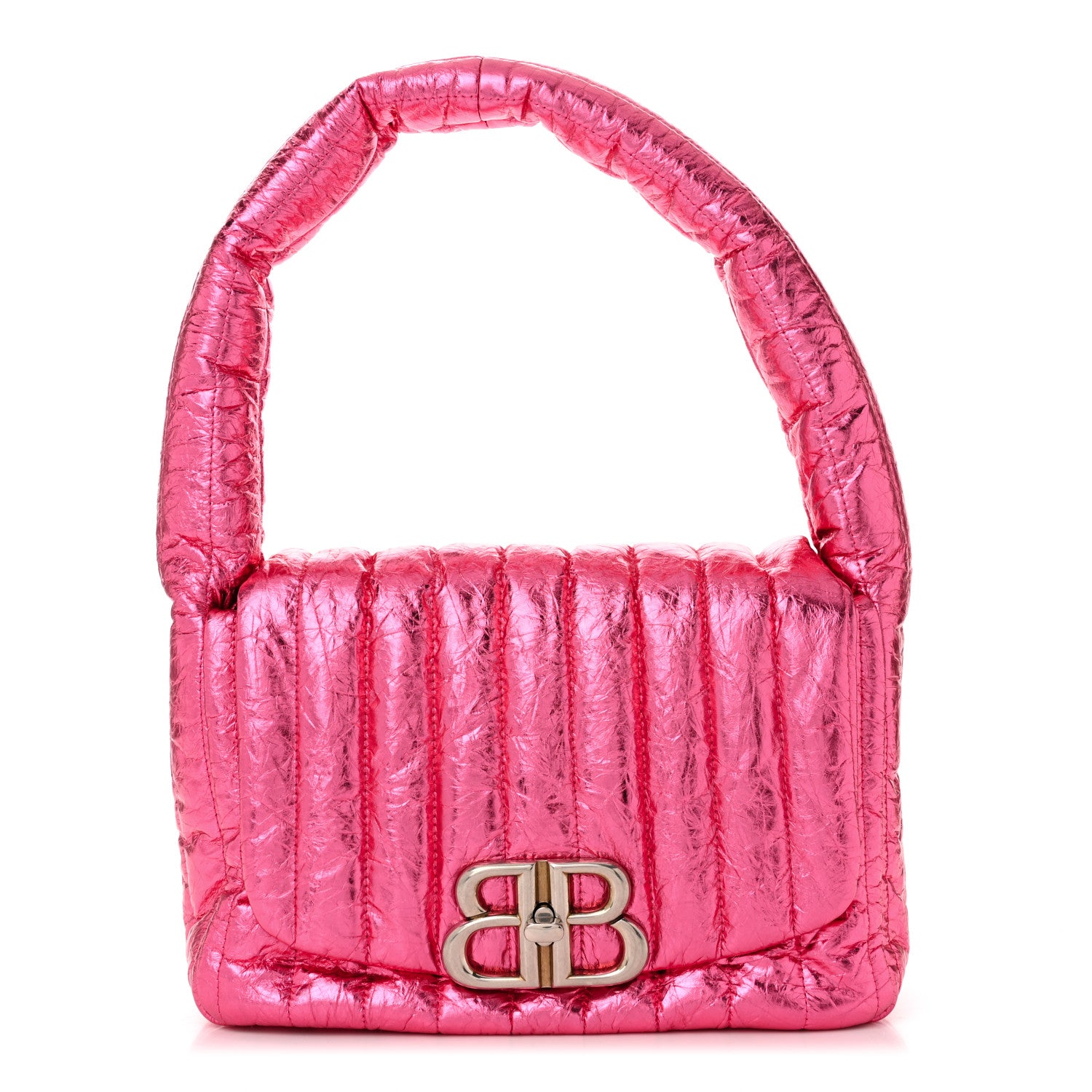 Balenciaga Metallized Crushed Calfskin Quilted Small Monaco Shoulder Bag Pink 1 of 10