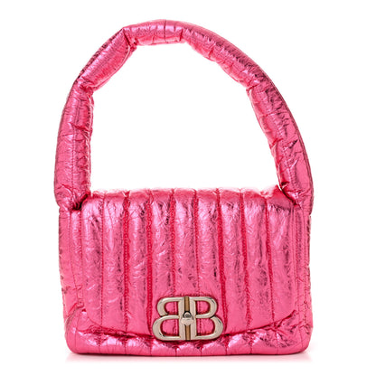 Balenciaga Metallized Crushed Calfskin Quilted Small Monaco Shoulder Bag Pink 1 of 10