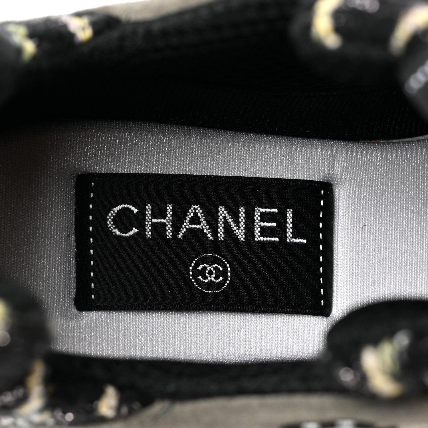 Chanel Tweed Suede Calfskin Grained Calfskin Womens CC Sneakers 38 Black Grey Dark Grey 8 of 9