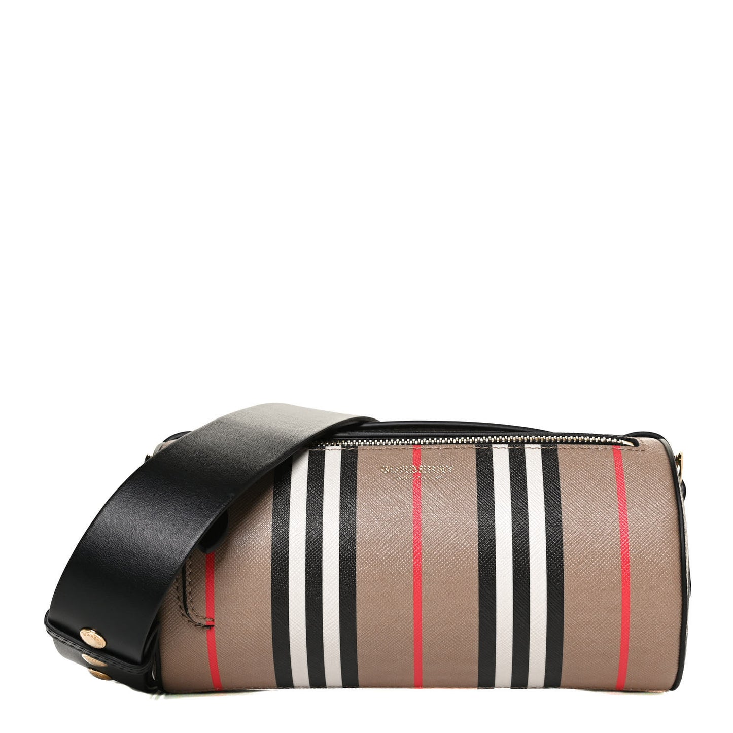 E-Canvas Calfskin Stripe Icon Barrel Bag Archive Beige