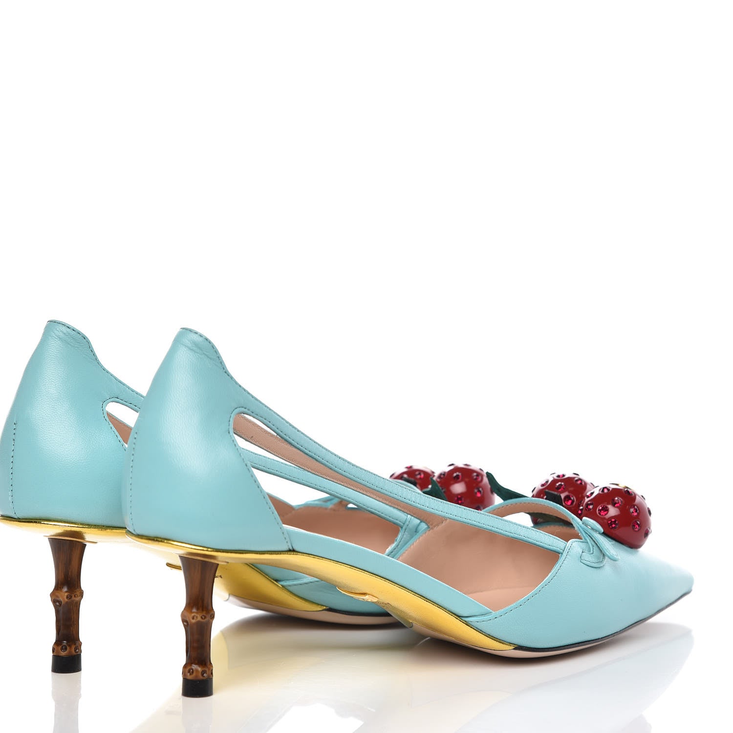 Gucci Malaga Kid Unia Cherry Pumps 40 New Acquamarine Emerald Cocoa 3 of 9