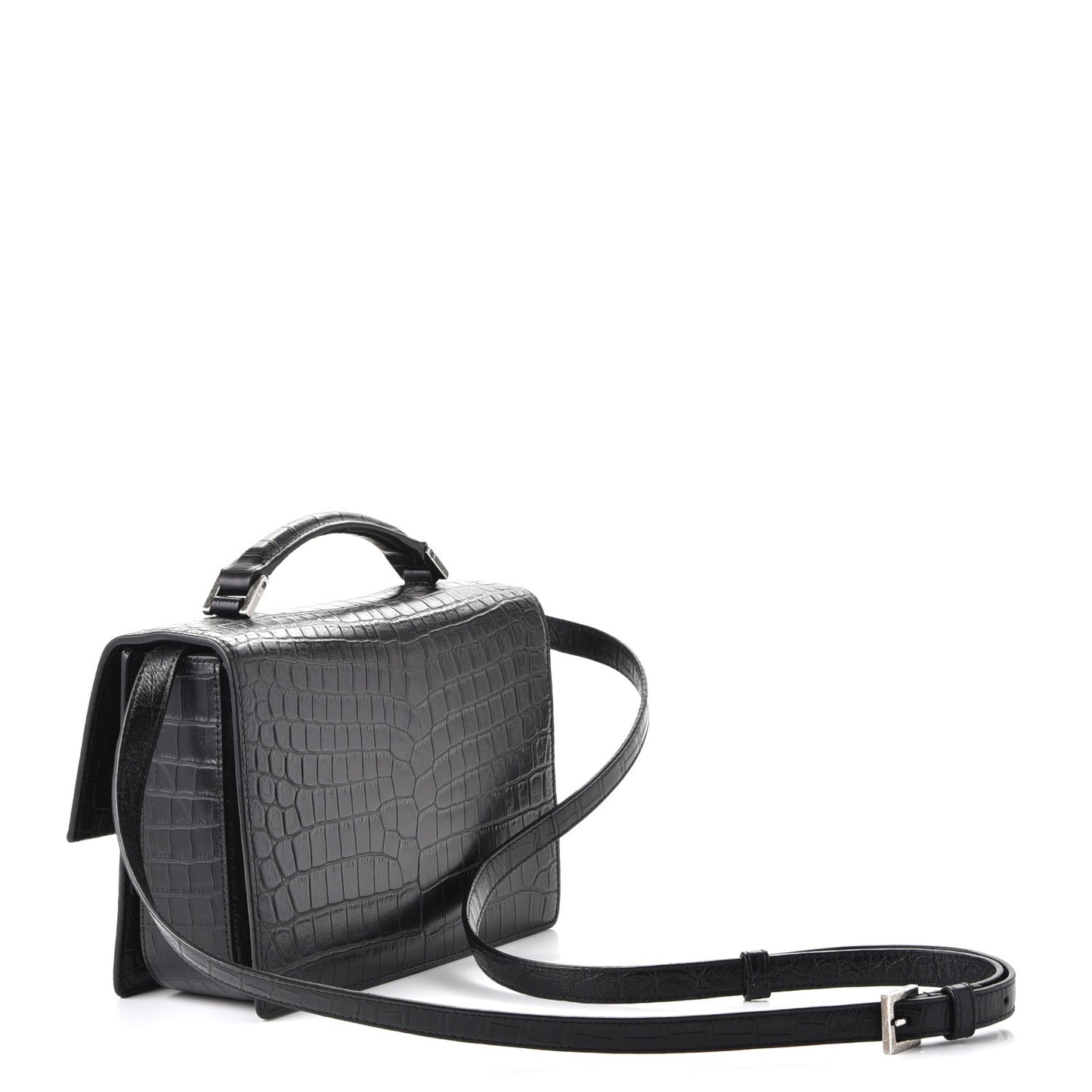 Calfskin Crocodile Embossed Medium Bellechasse Satchel Matte Black