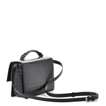 Saint Laurent Calfskin Crocodile Embossed Medium Bellechasse Satchel Matte Black 3 of 9