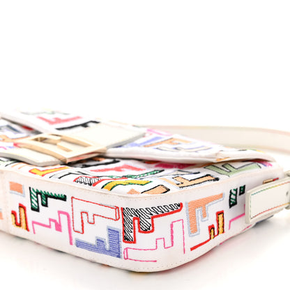 Fendi Nylon FF Multicolor Embroidered Baguette Multicolor White 9 of 11