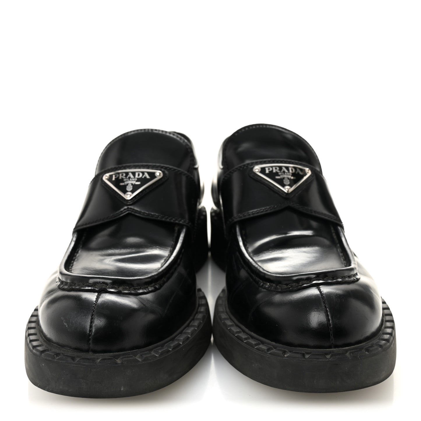 Spazzolato Metal Triangle Logo 40mm Loafers 39 Black