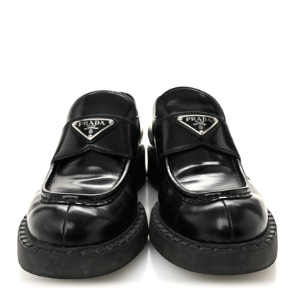 Prada Spazzolato Metal Triangle Logo 40mm Loafers 39 Black 3 of 9