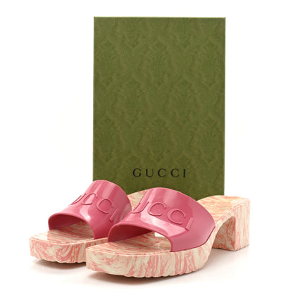 Gucci Shiny Rubber Gucci Logo Womens Platform 20/60mm Slide Sandals 39 Wild Rose 10 of 10