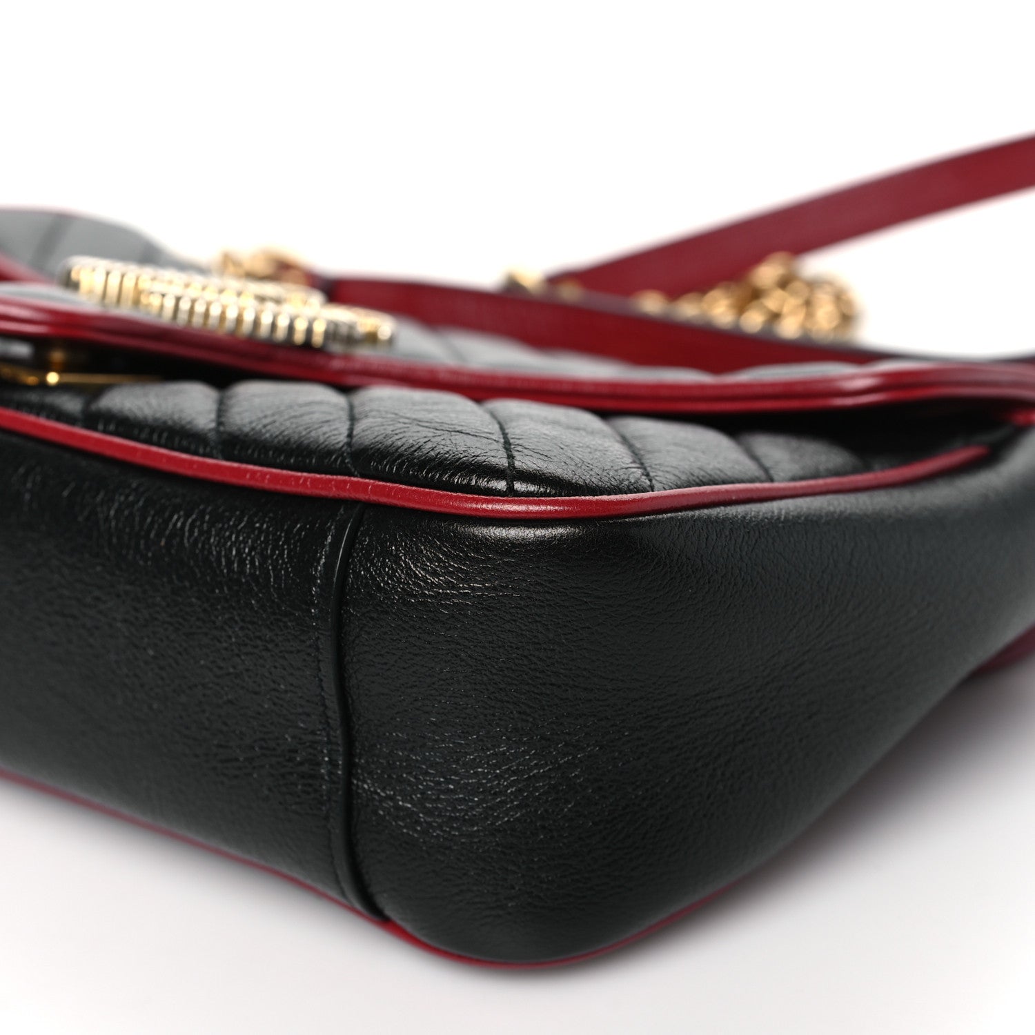 Gucci Vintage Effect Calfskin Matelasse Diagonal Small Torchon GG Marmont Shoulder Bag Black Romantic Cherry 10 of 11
