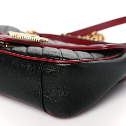 Gucci Vintage Effect Calfskin Matelasse Diagonal Small Torchon GG Marmont Shoulder Bag Black Romantic Cherry 10 of 11