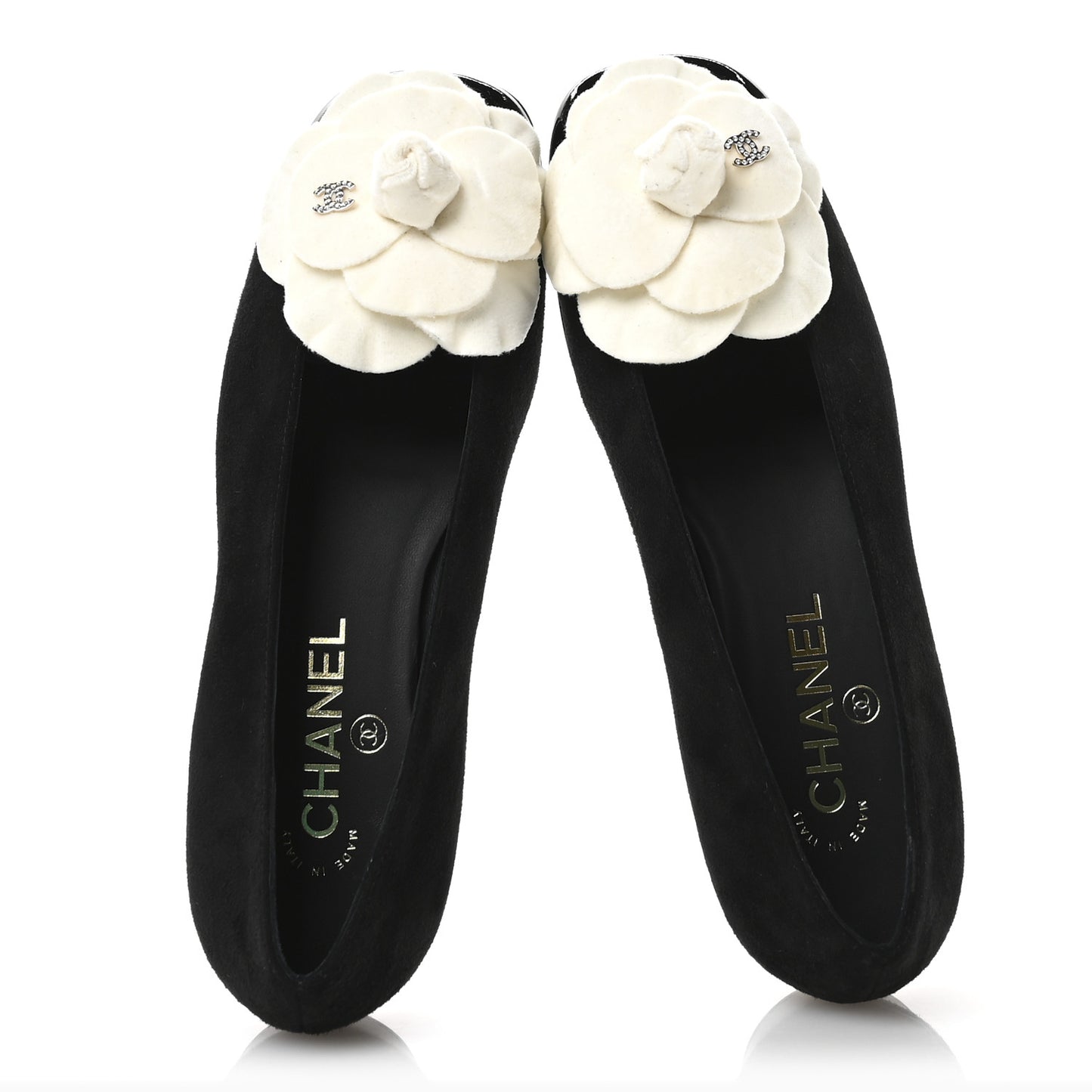 Suede Patent Cap Toe Camellia Ballerina Flats 37 Black White