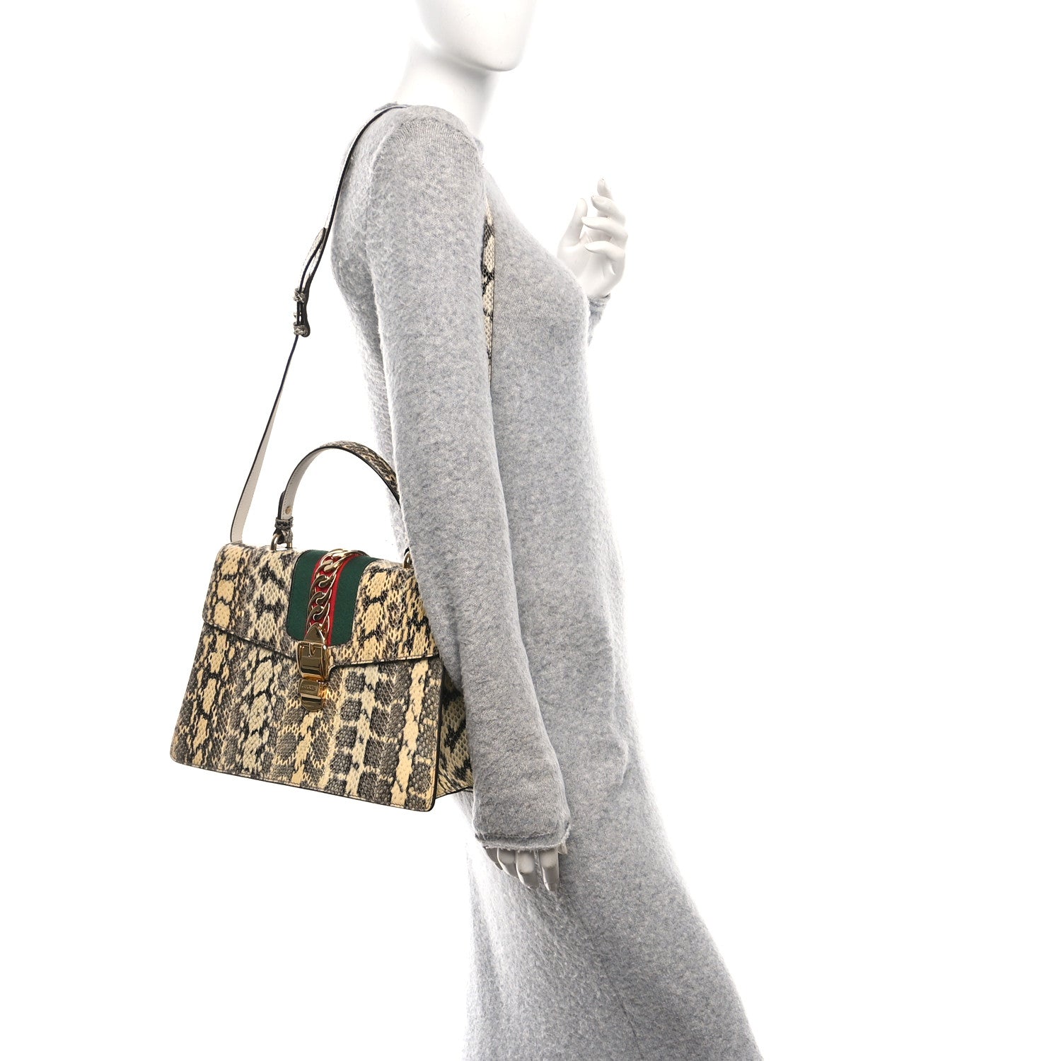 Gucci Snakeskin Medium Sylvie Top Handle Roccia 2 of 10