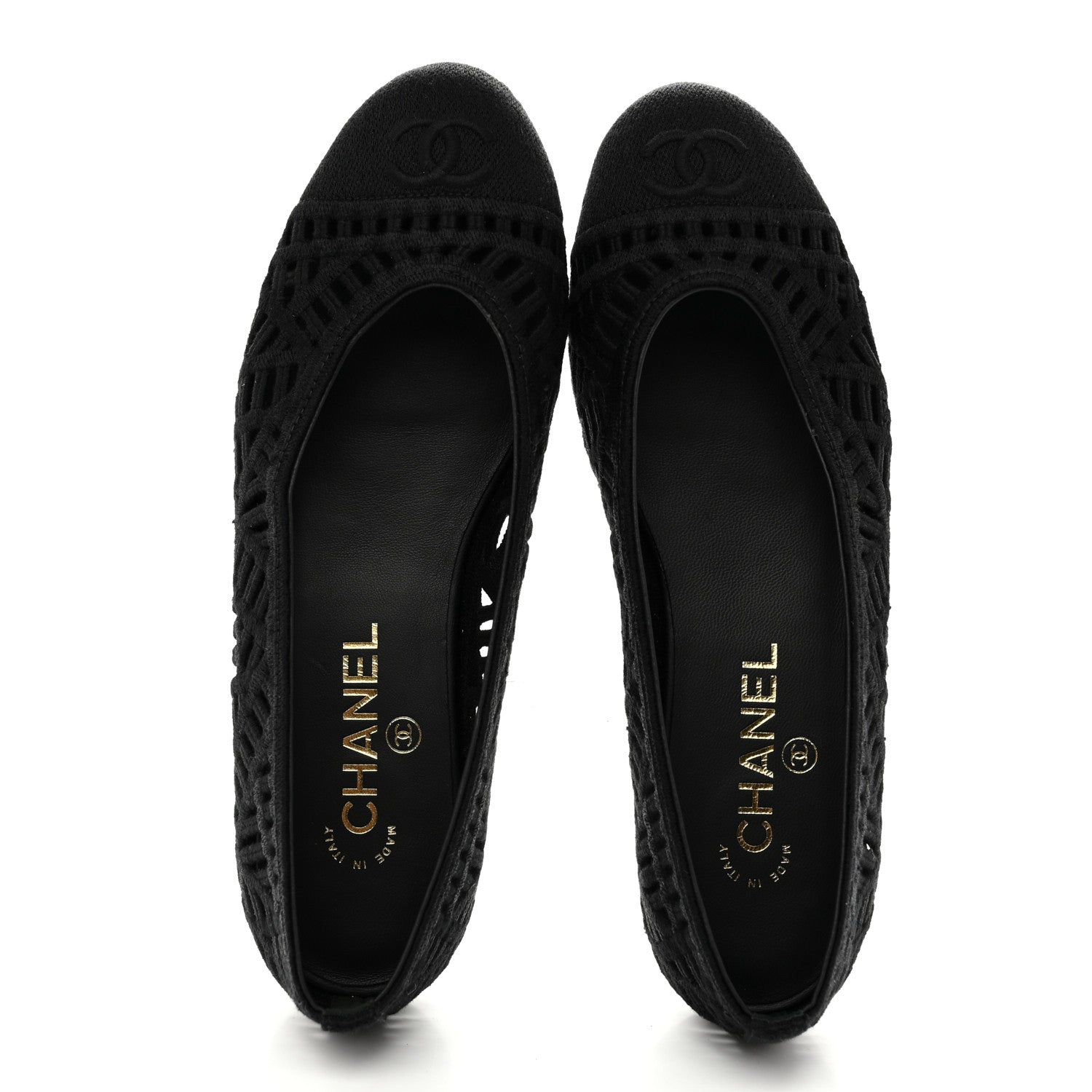 Chanel Cotton Embroidered Cap Toe Ballet Flats 38.5 Black 1791383