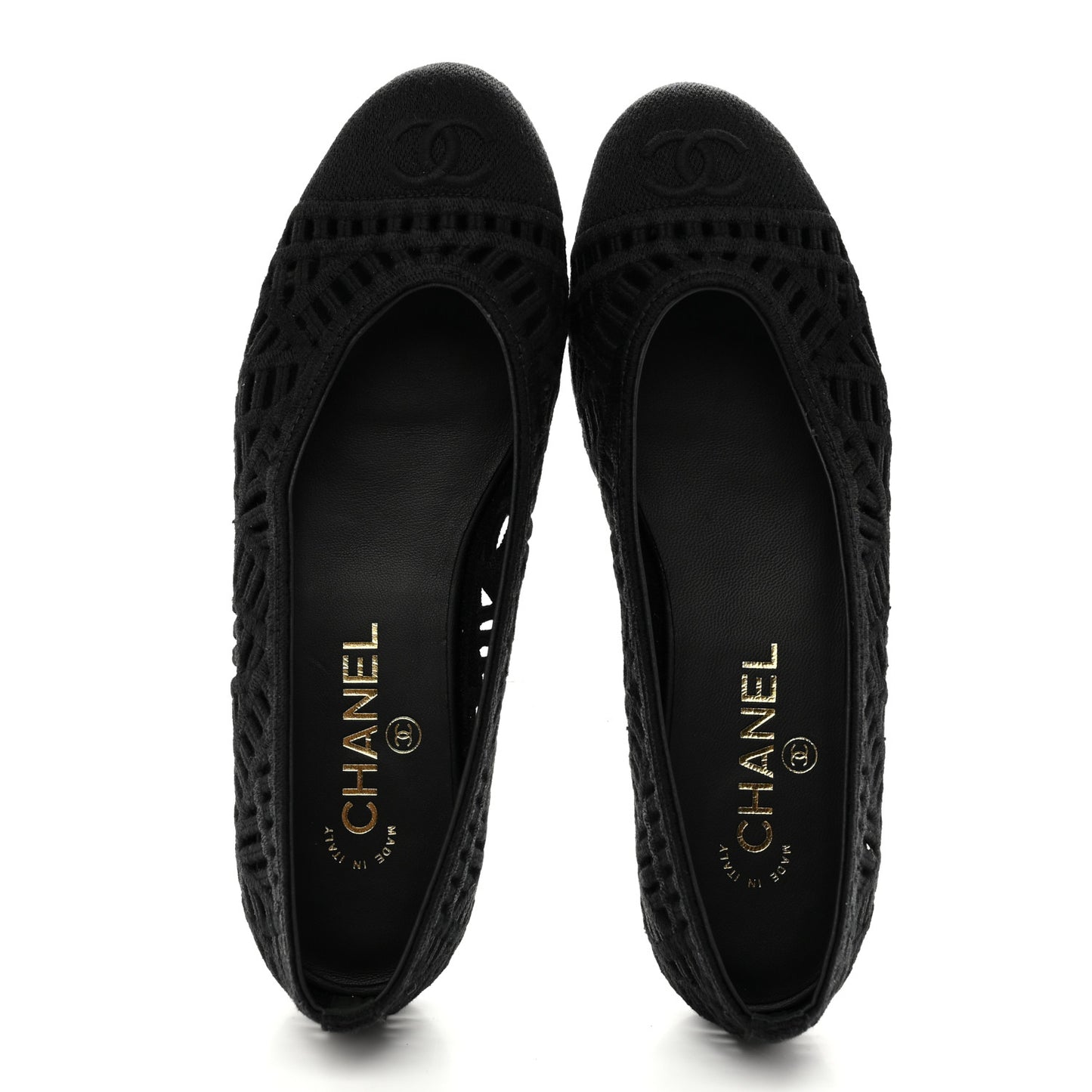Cotton Embroidered Cap Toe Ballet Flats 38.5 Black