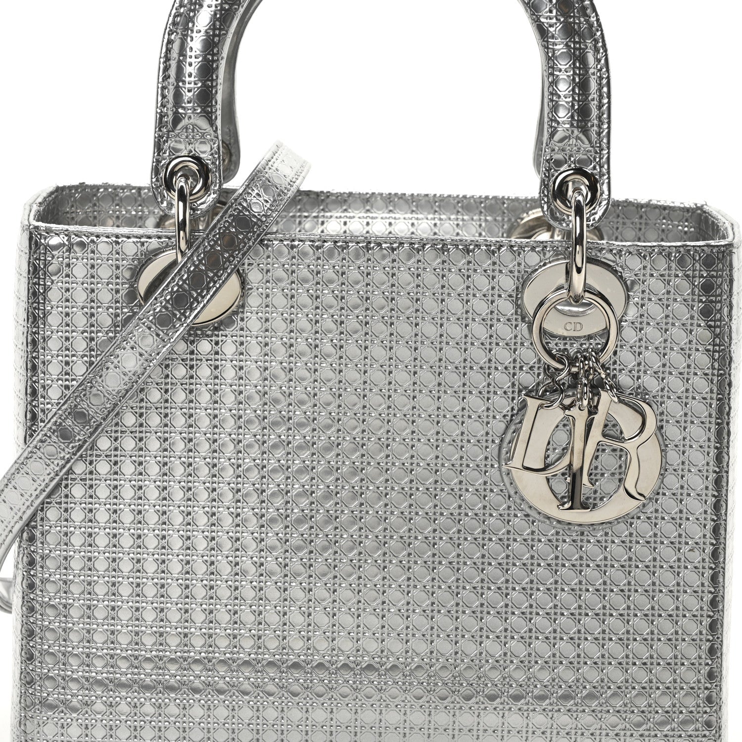 Christian Dior Metallic Patent Micro-Cannage Medium Lady Dior Silver 8 of 10