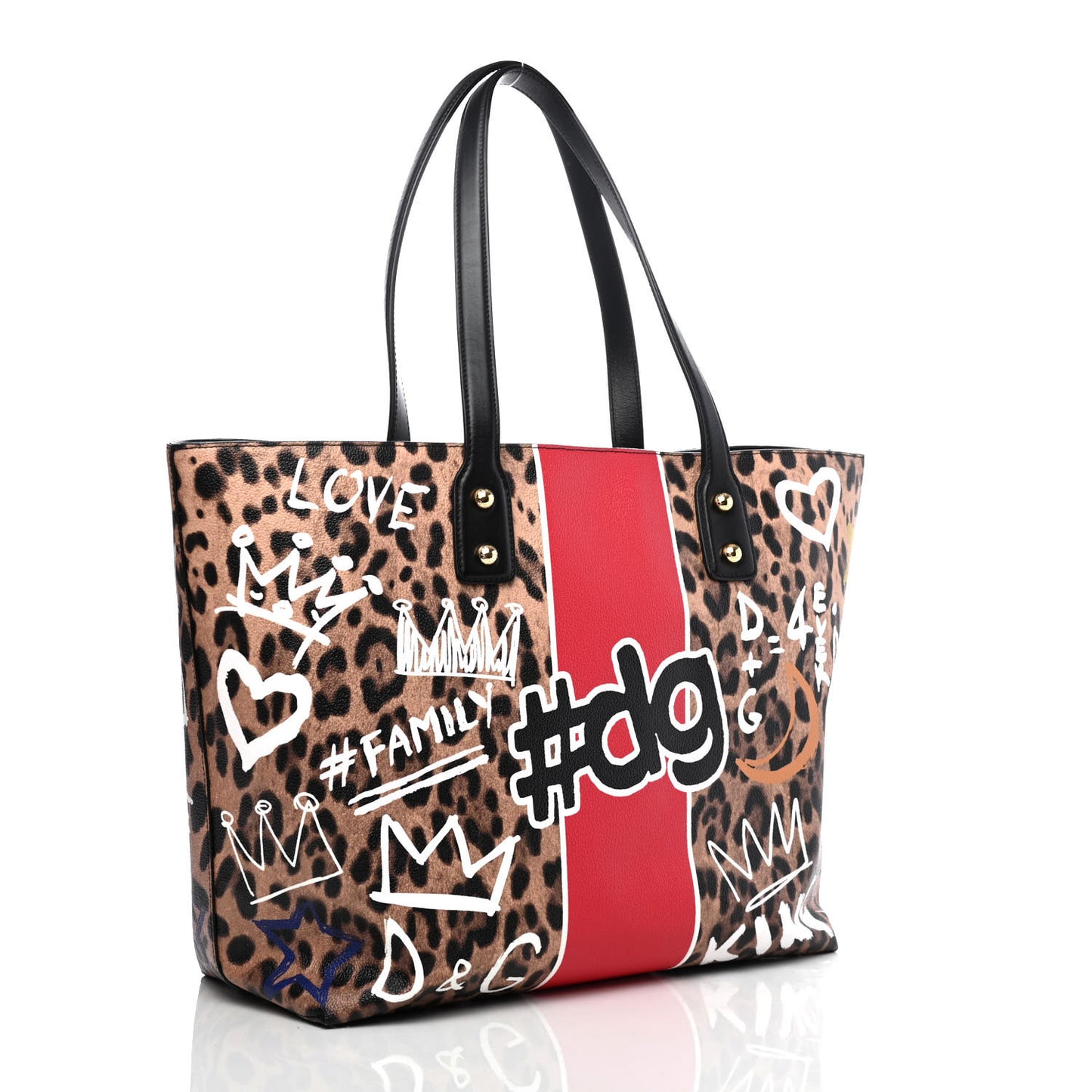 Calfskin Leopard Graffiti Print Beatrice Tote Black