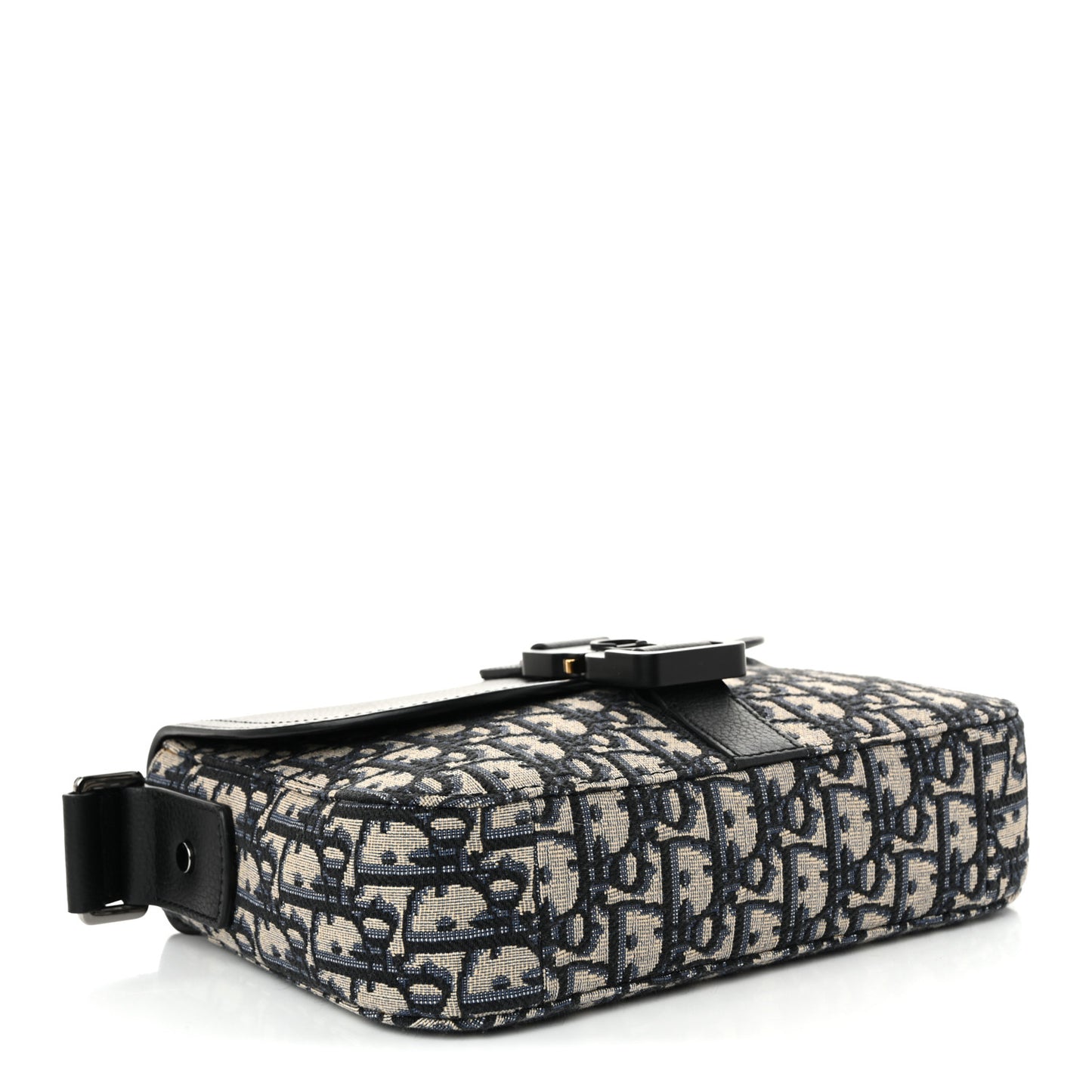 Oblique Jacquard Grained Calfskin Small Saddle Messenger Bag Beige Black