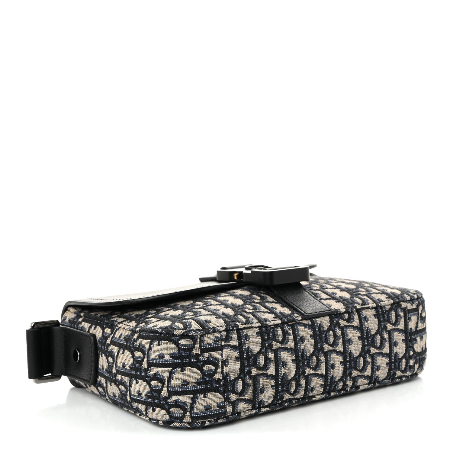 Christian Dior Oblique Jacquard Grained Calfskin Small Saddle Messenger Bag Beige Black 4 of 11