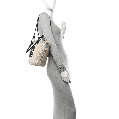 Loewe Calfskin Raffia Paulas Ibiza Sparkling Metallic Anagram Basket Tote Bag Natural Silver 2 of 10