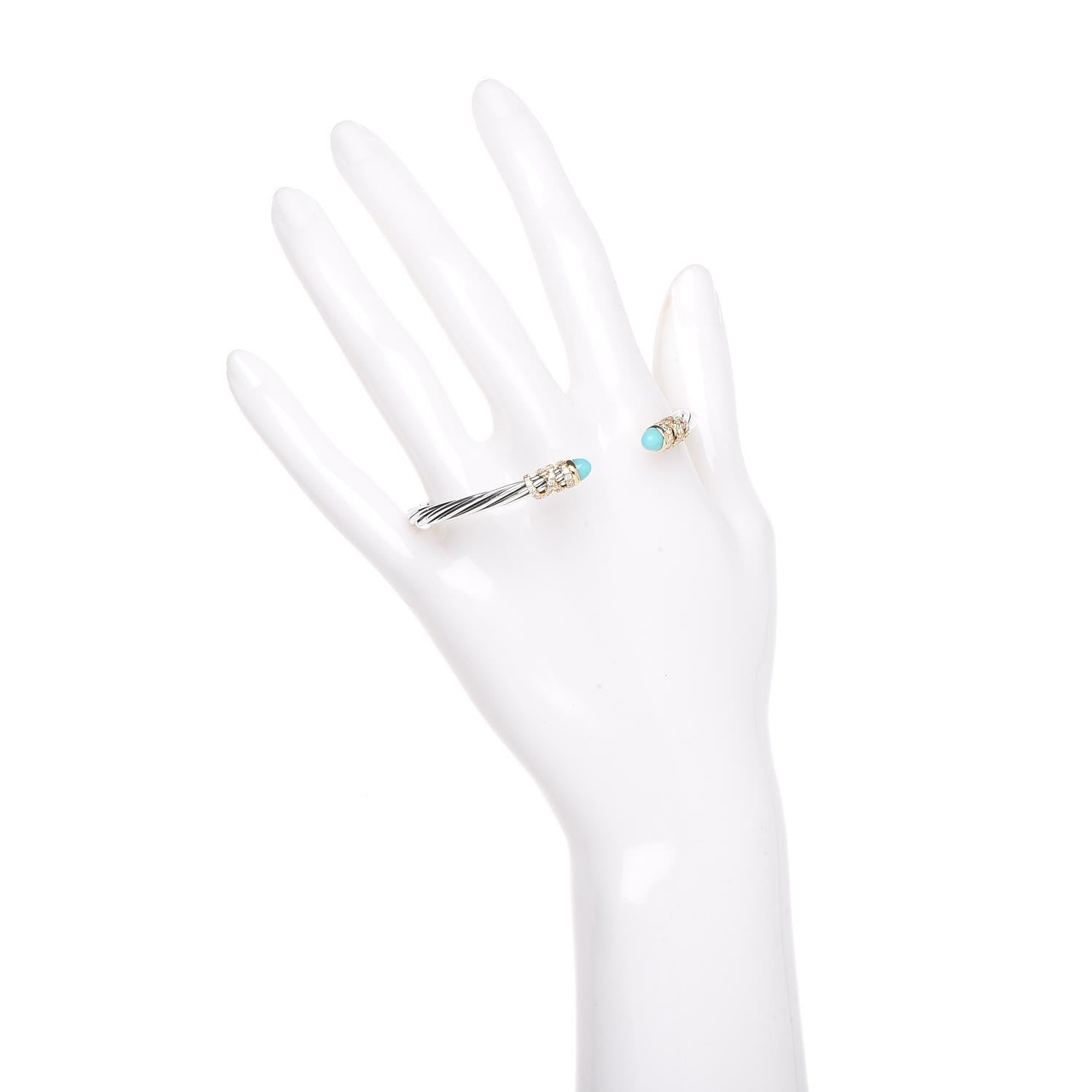 David Yurman Sterling Silver 18K Yellow Gold Diamond Turquoise Helena Cuff Bracelet 2 of 5