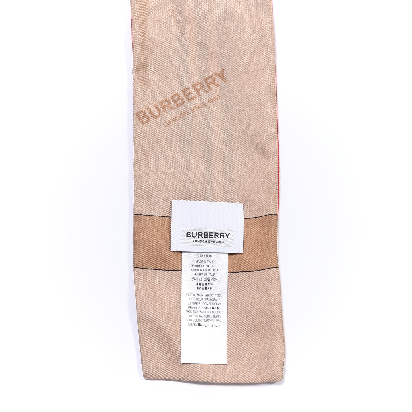 Silk Icon Stripe Skinny Scarf Archive Beige