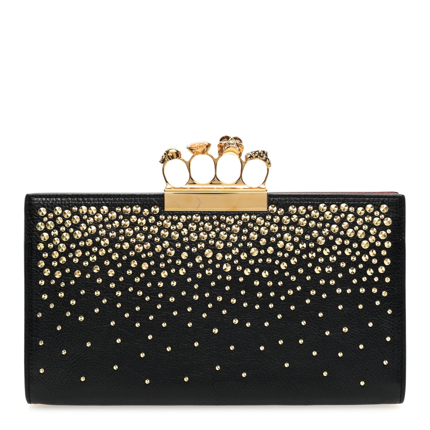 Calfskin Studded Knuckle Flat Clutch Black Gold