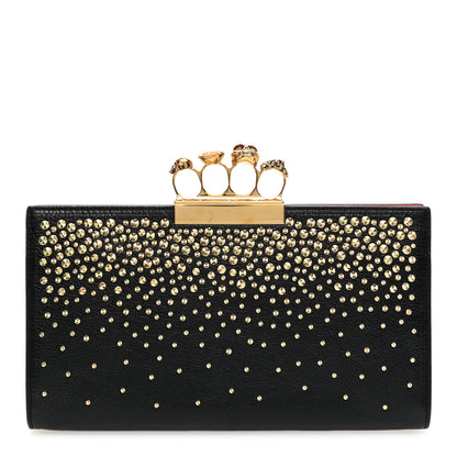 Alexander McQueen Calfskin Studded Knuckle Flat Clutch Black Gold 1 of 8