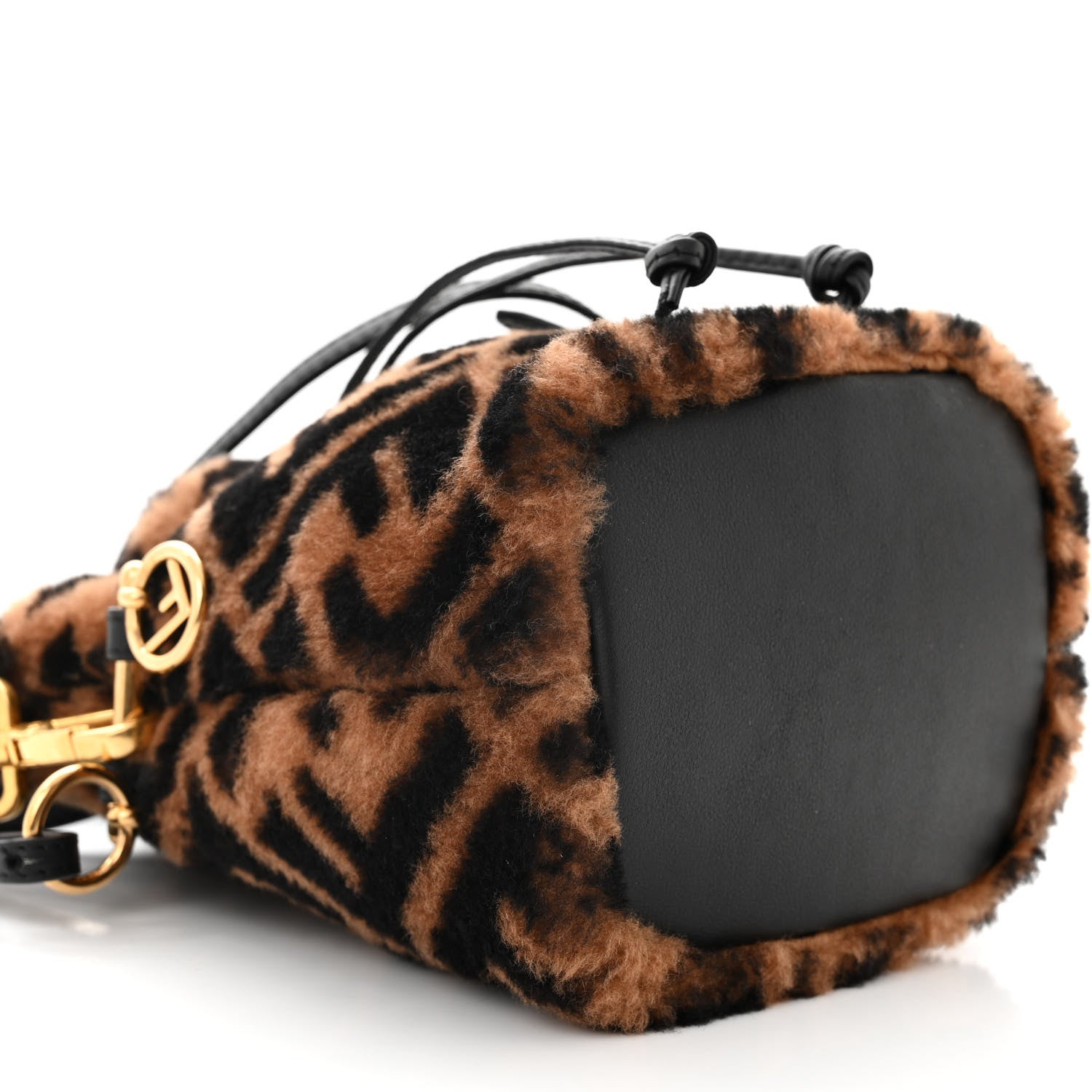 Fendi Shearling Vitello Dolce F is Fendi Macro FF 1974 Mini Mon Tresor Bucket Bag Tobacco Black 9 of 10