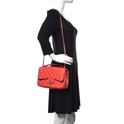 Chanel Lambskin Quilted Easy Carry Jumbo Flap Red 2 of 15