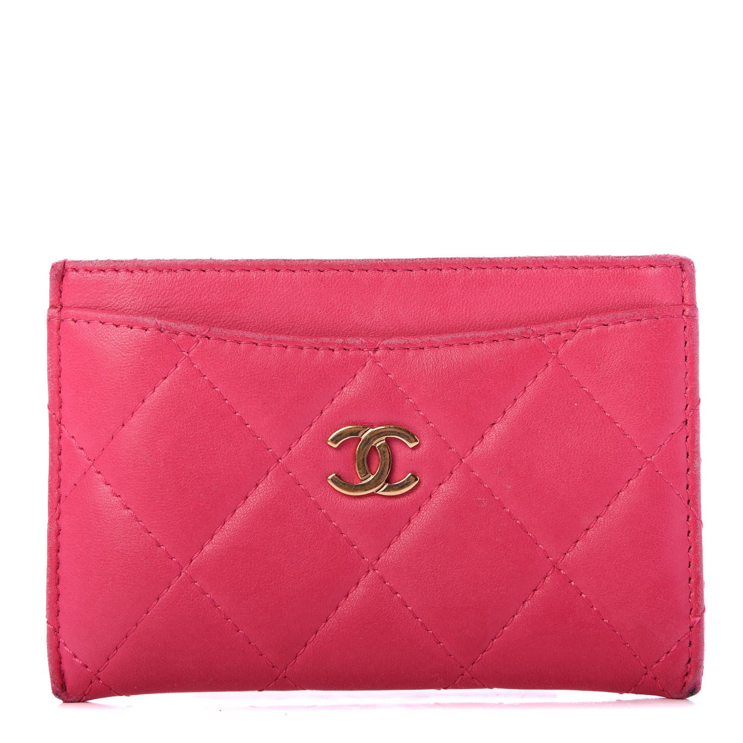 Lambskin Quilted Card Holder Pink