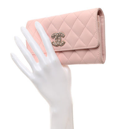 Chanel Caviar Quilted Crystal CC Large Gusset Flap Wallet Pink 2 of 9