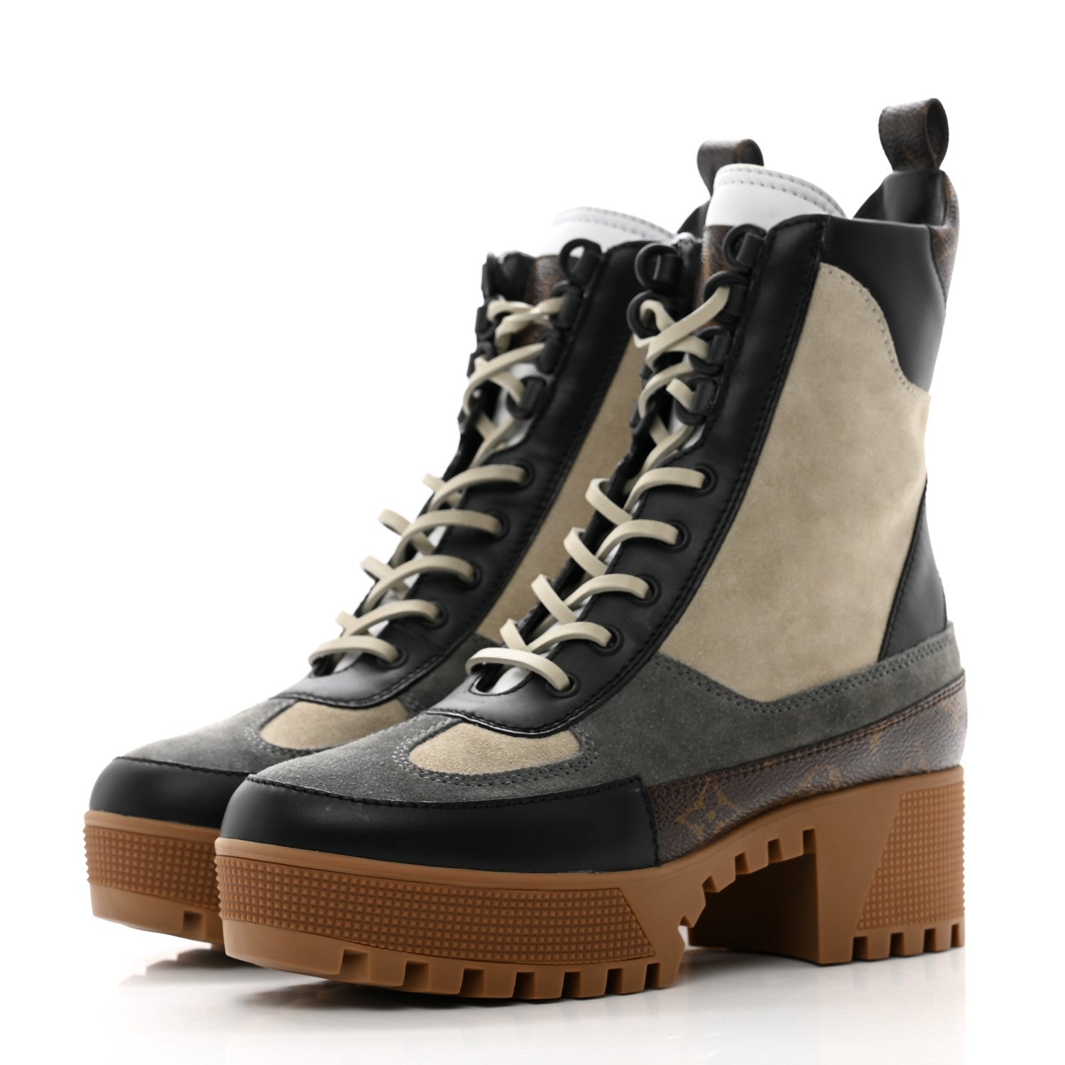 Louis Vuitton Suede Calfskin Monogram Platform Desert Boots 37 Dark Gray 3 of 8