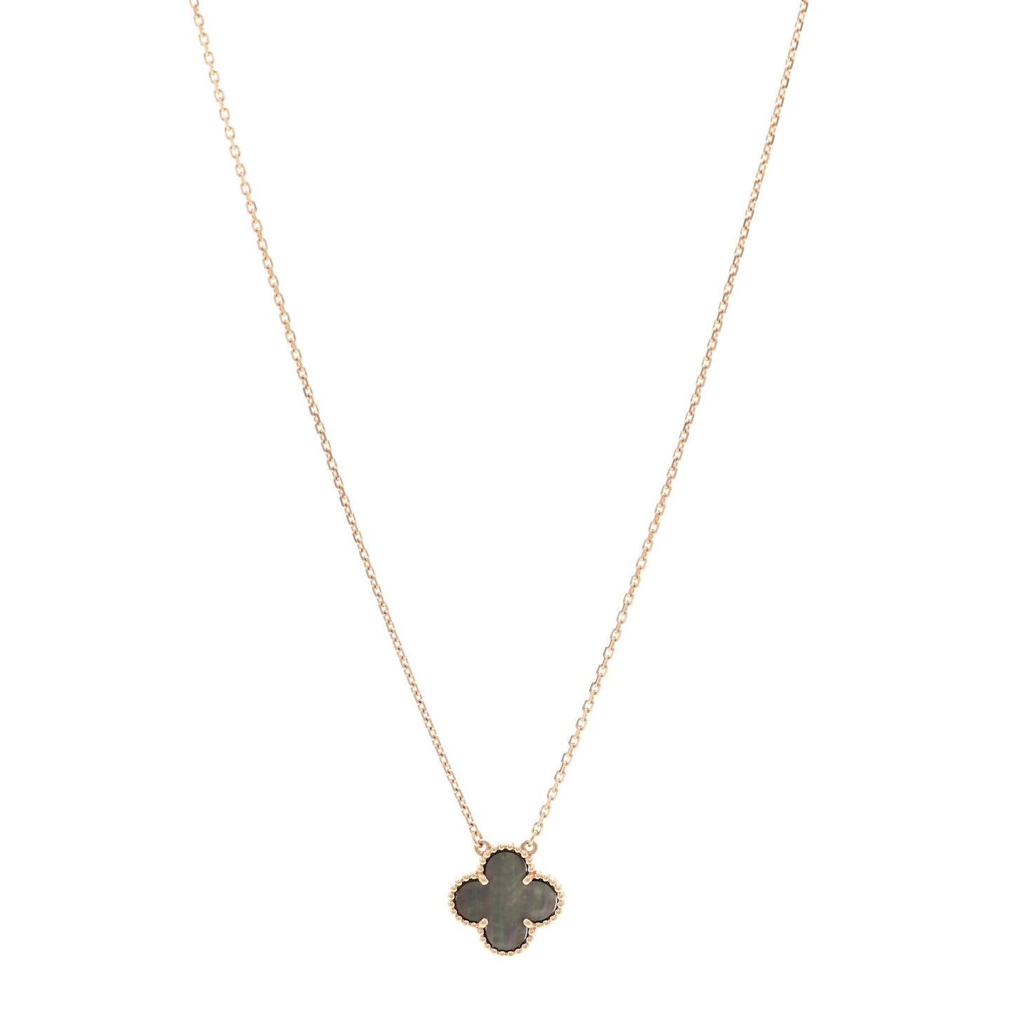 18K Rose Gold Gray Mother of Pearl Vintage Alhambra Pendant Necklace