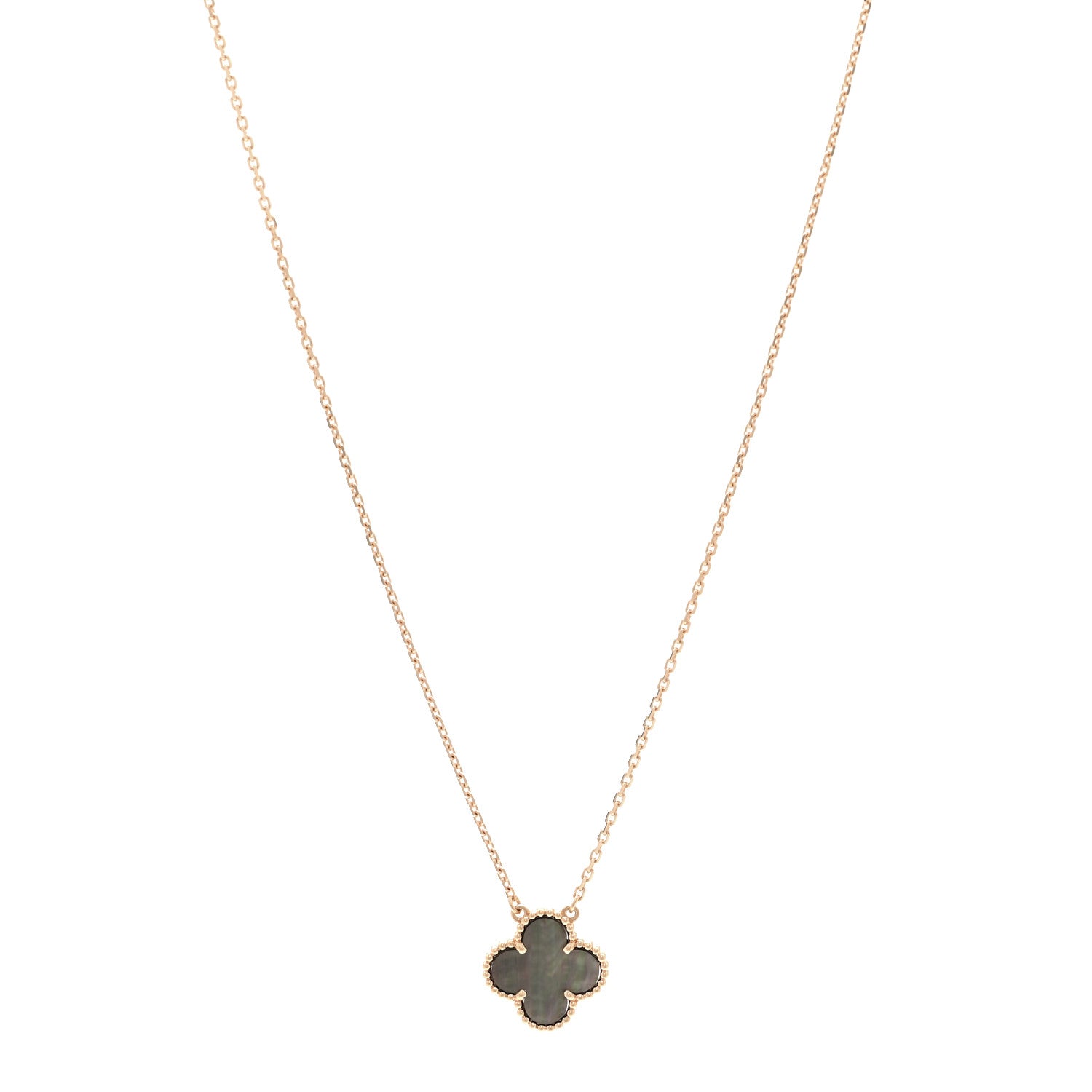 Van Cleef & Arpels 18K Rose Gold Gray Mother of Pearl Vintage Alhambra Pendant Necklace 1 of 6