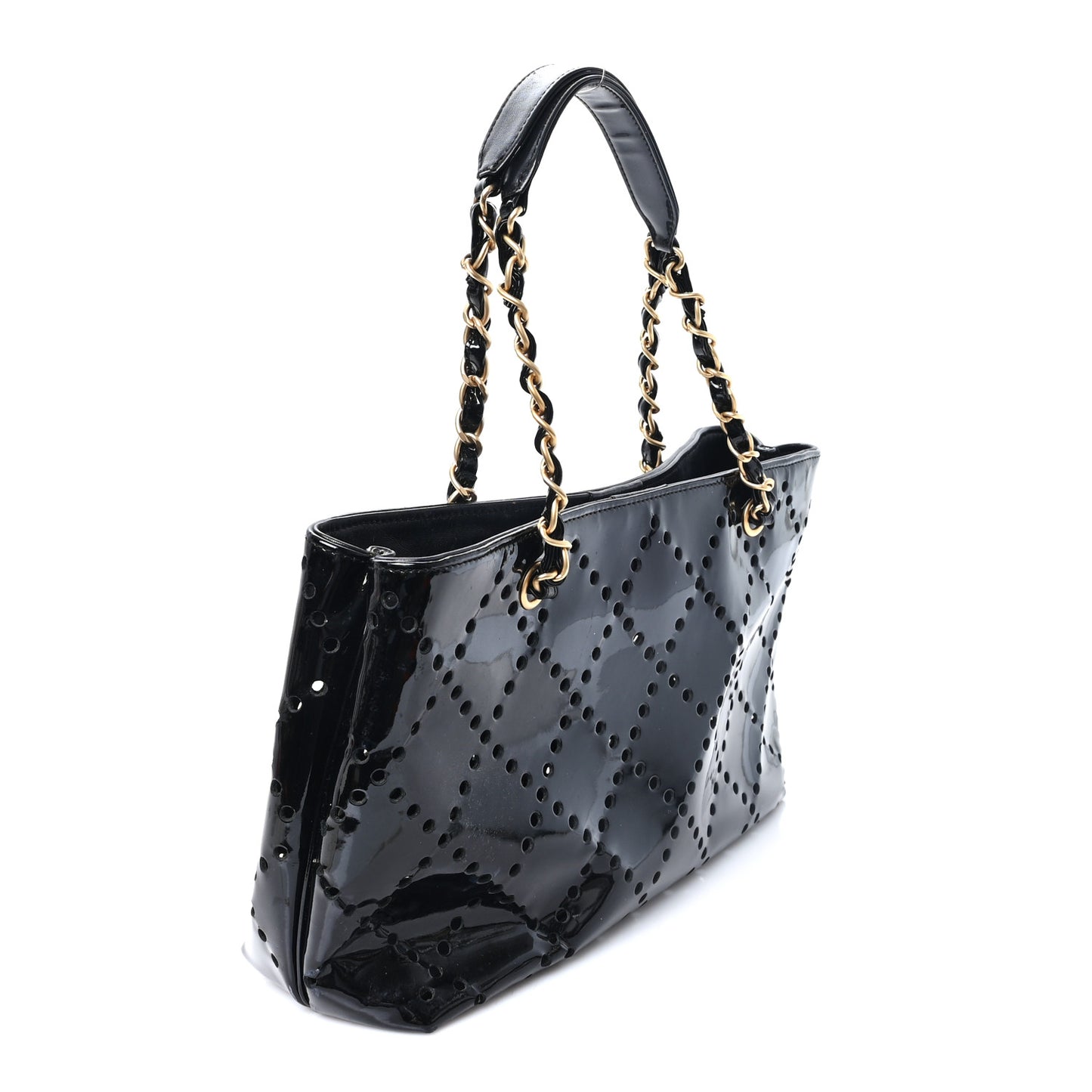 Patent Perforated CC Shopping Tote Black